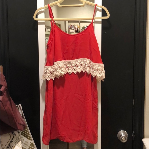 Red spaghetti strap dress with crochet trim - Picture 2 of 2